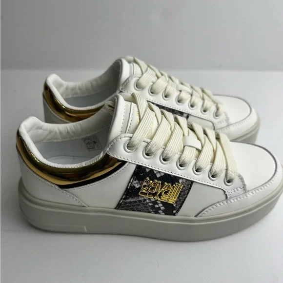 Roberto Cavalli leather White and Gold Women's Sneakers - Picture 10 of 13